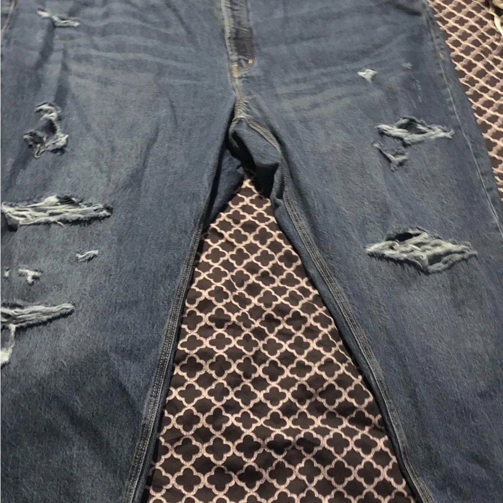 Old Navy High Rise Slouchy Straight Cropped Distressed Jeans Sz 30X25 Button Fly